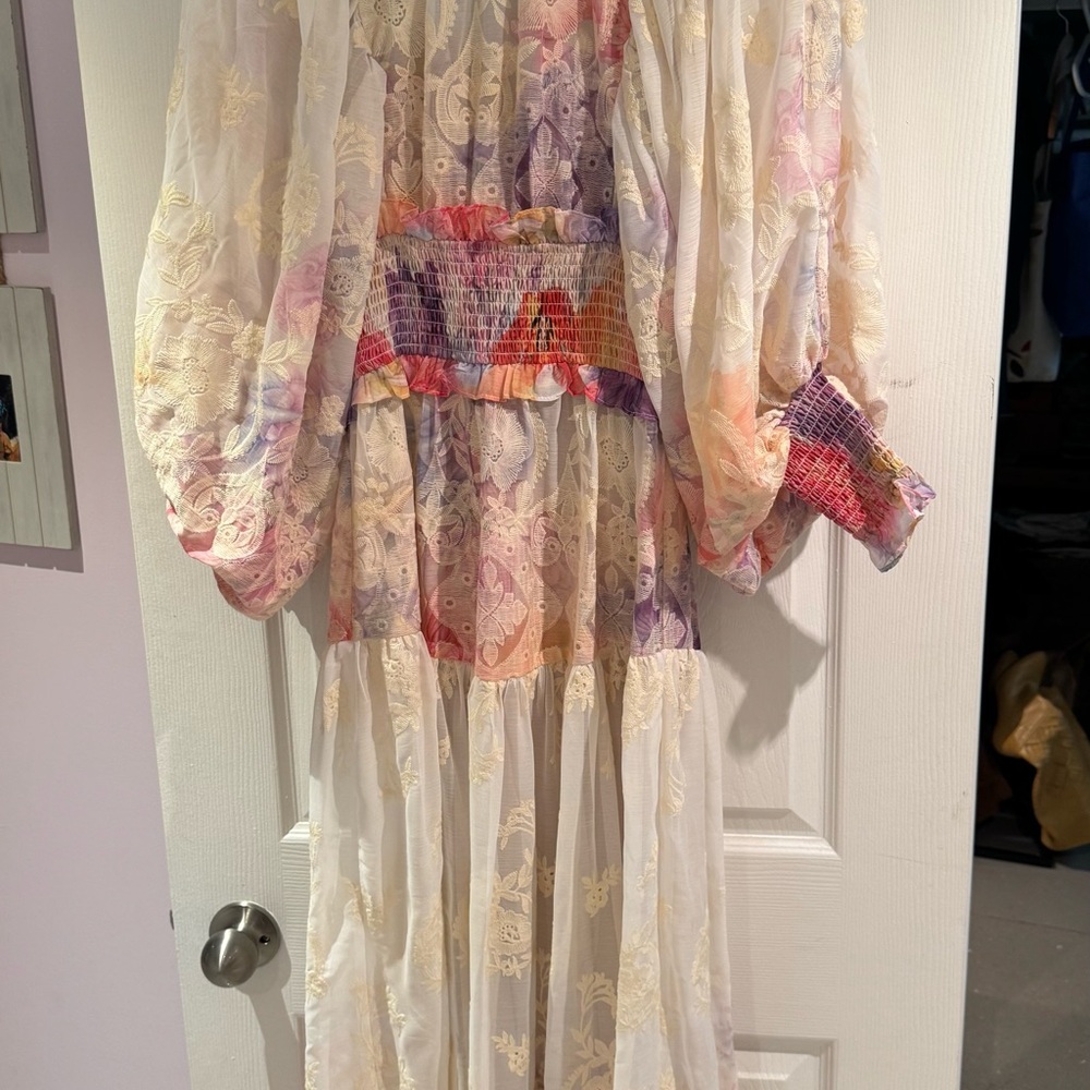 Boho Lace Smocked Waist Girls' Maxi Dress in Pastel Tie-Dye